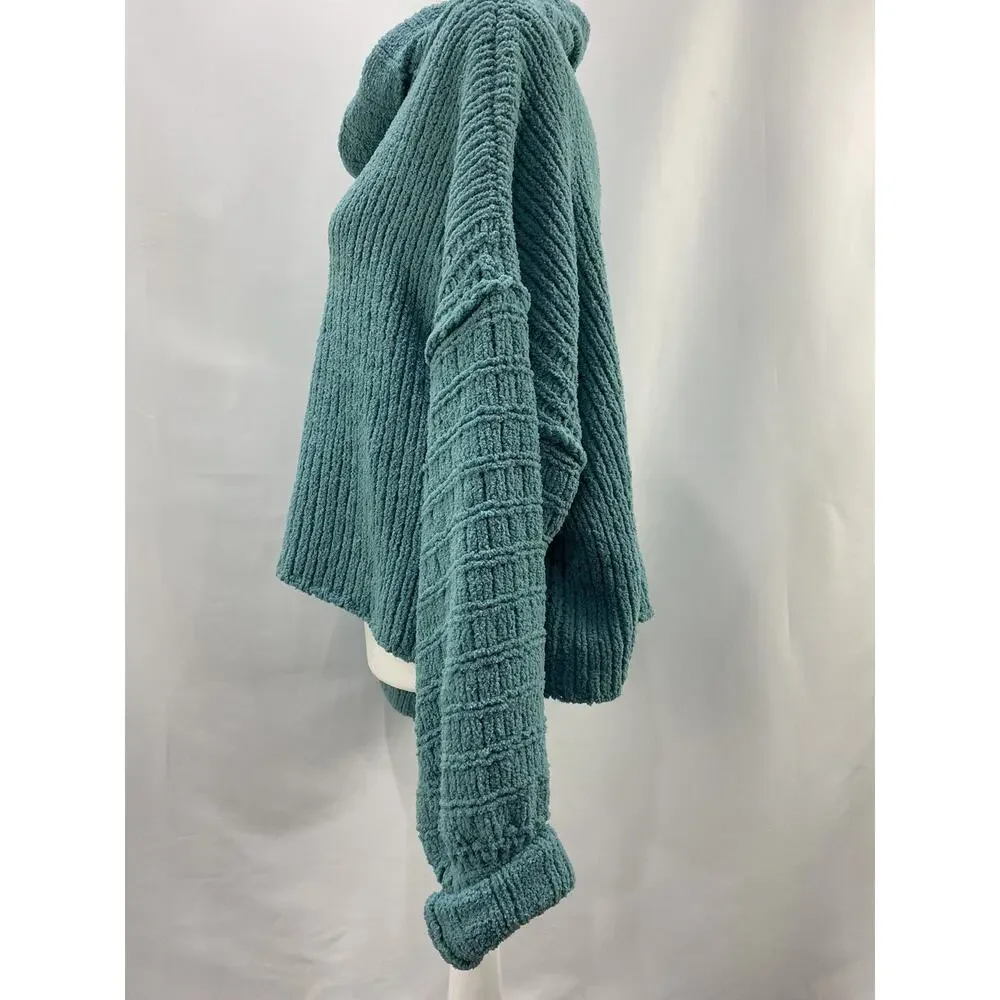 New Free People Be Yours Cowl Neck Boxy Cropped Knit Sweater Emerald Aura Sz S